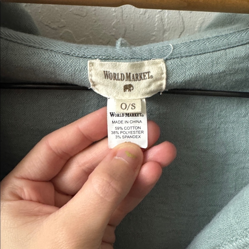 World Market Blue Cotton Blend Quilted Cropped Cardigan Jacket Sweater OS - Picture 6 of 7